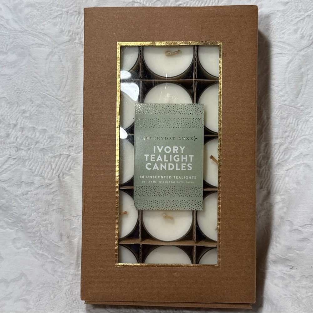 Everyday Luxe Candles UNSCENTED 30 - .44 Oz Each WHITE Candles Tealights New NOB